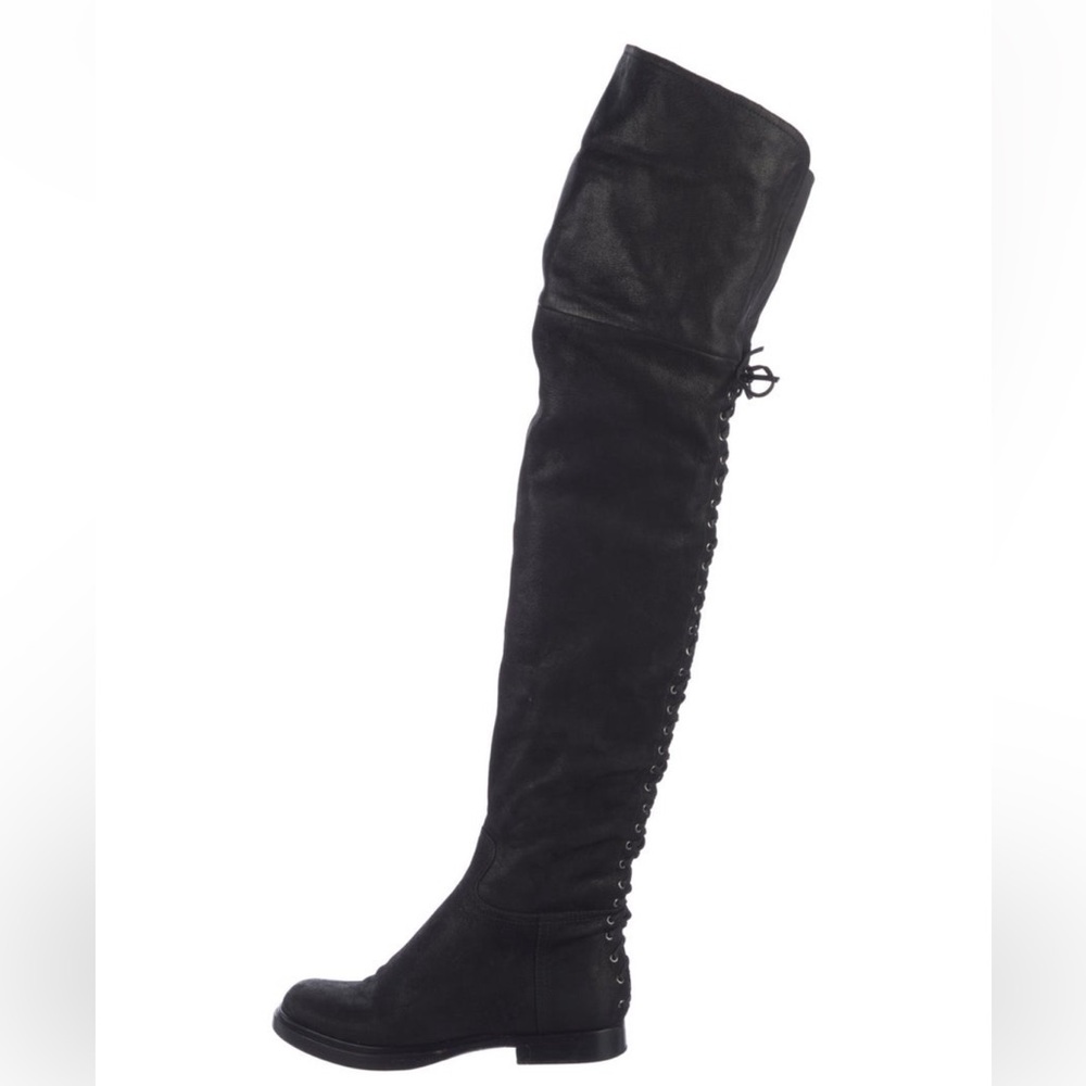 MIU MIU PRADA WOMEN BLACK LEATHER OVER-THE-KNEE BOOTS SIZE 7.5 37.5 - Picture 2 of 10
